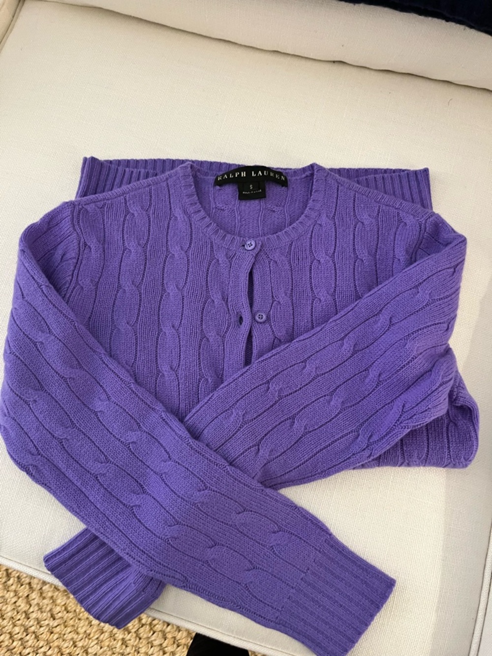 Ralph Lauren S blk label 100% cashmere lavender Cable-Knit Button-Front Cardigan